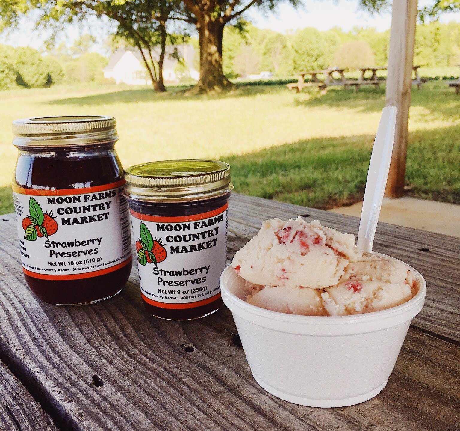 Moon Farms strawberry preserves and homemade strawberry ice cream